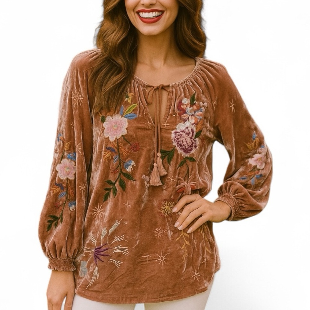 Johnny Was heavily embroidered Celstin Velvet
Blouse NWT RARE